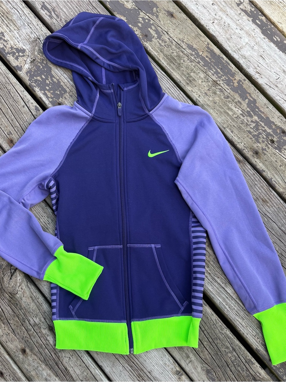 Nike Women’s Purple Zip Hoodie with Neon Green Trim Women’s XS